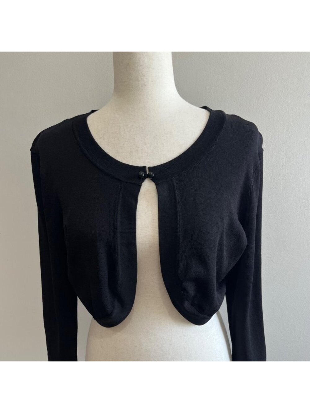 Jessica Howard Cropped Cardigan Single Button Sweater Womens L Black Y2K